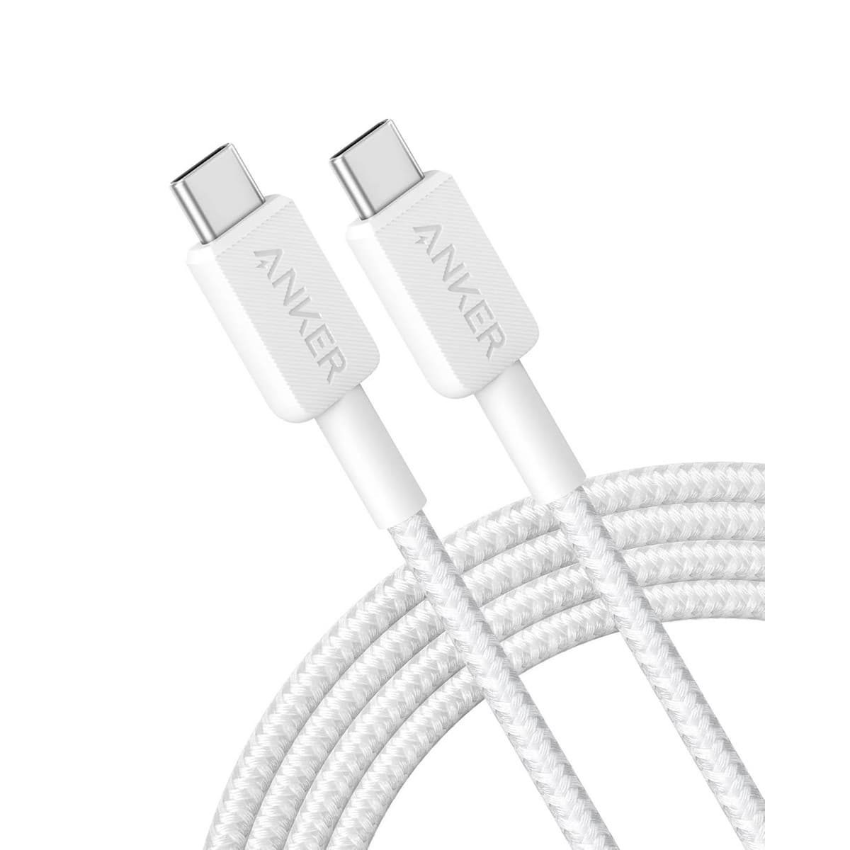 أنكر أبيض كابل 322 مجدول USB-C إلى USB-C بطول 3 قدم