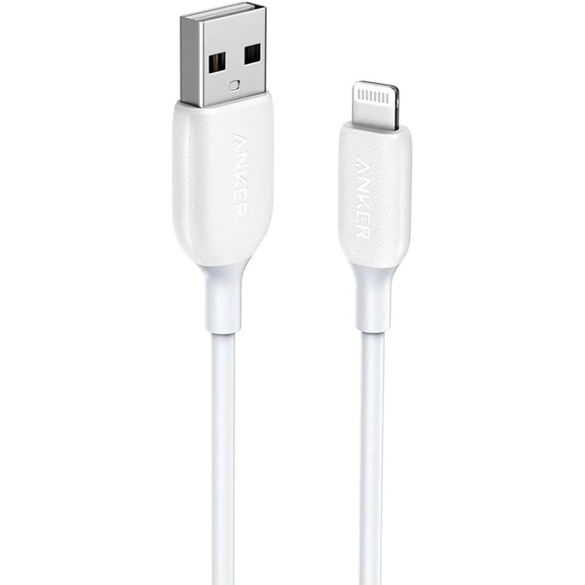 أنكر أبيض كابل PowerLine II USB-A إلى لايتنينج بعمر استخدام +25000 بطول 3 قدم