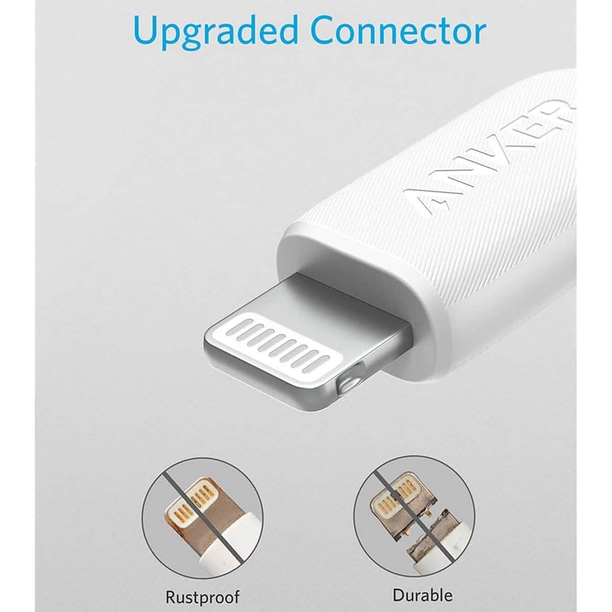 أنكر أبيض كابل PowerLine II USB-A إلى لايتنينج بعمر استخدام +25000 بطول 3 قدم