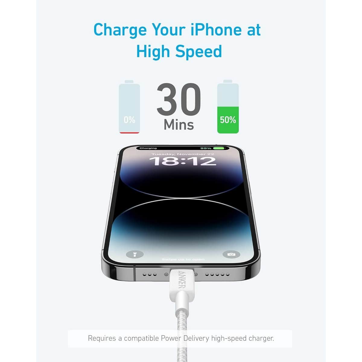 أنكر كابل 322 نايلون مجدول USB-C إلى لايتنينج بطول