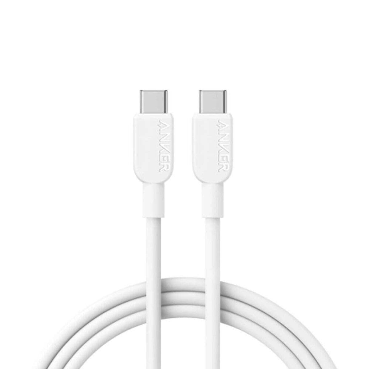 أنكر أبيض كابل مجدول USB-C إلى USB-C بقدرة 240 واط بطول 6 قدم