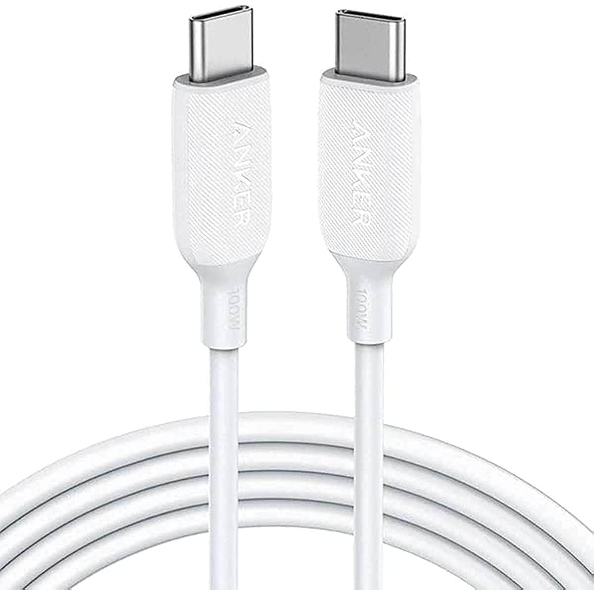 أنكر أبيض كابل PowerLine III USB-C إلى USB-C بقدرة 100 واط بطول 6 قدم