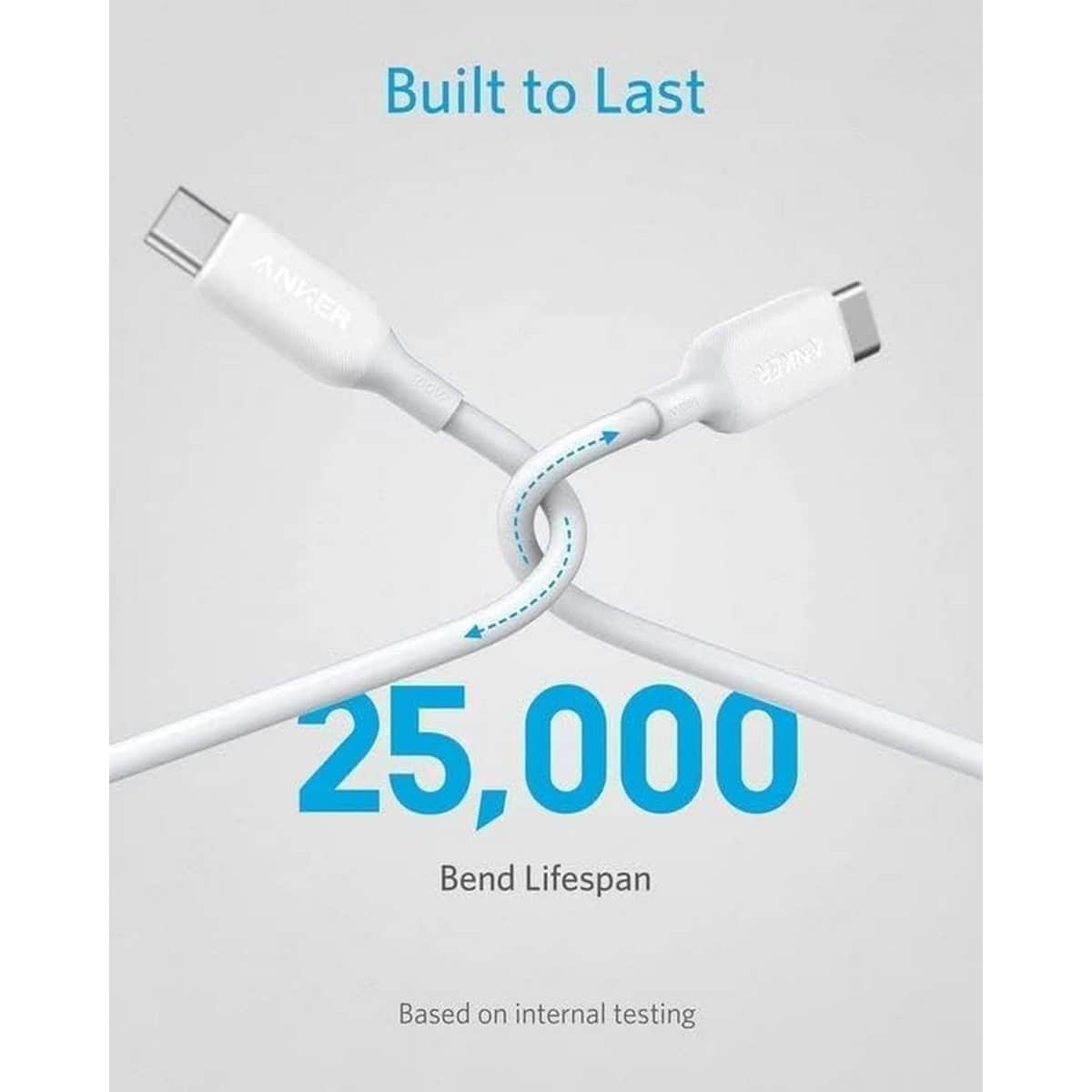 أنكر أبيض كابل PowerLine III USB-C إلى USB-C بقدرة 100 واط بطول 6 قدم