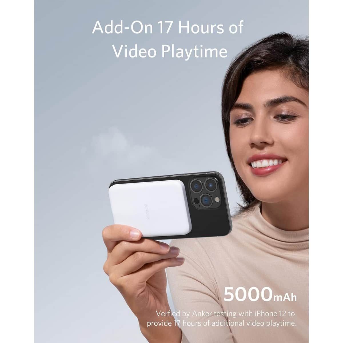 أنكر أبيض حامل شحن لاسلكي مغناطيسي MagGo 2 في 1 بسعة 5000mAh
