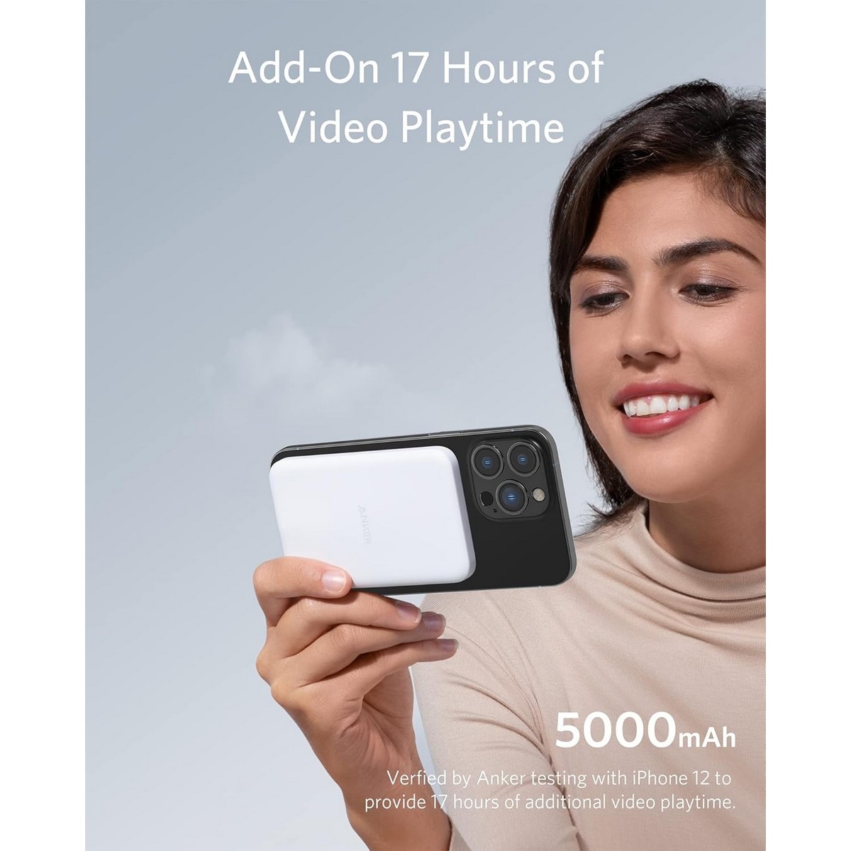 أنكر أبيض حامل شحن لاسلكي مغناطيسي MagGo 2 في 1 بسعة 5000mAh
