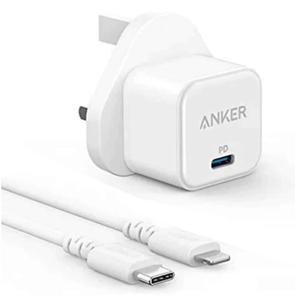 أنكر أبيض شاحن حائط PowerPort III USB-C بقدرة 20 واط مع كابل USB-C إلى لايتنينج بطول 3 قدم