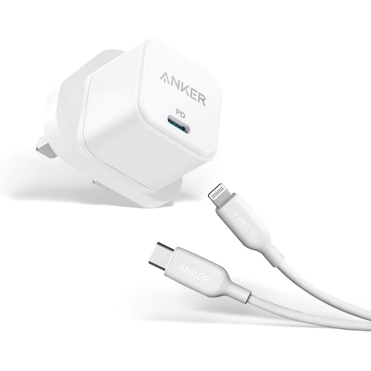 أنكر أبيض شاحن حائط PowerPort III USB-C بقدرة 20 واط مع كابل USB-C إلى لايتنينج بطول 3 قدم