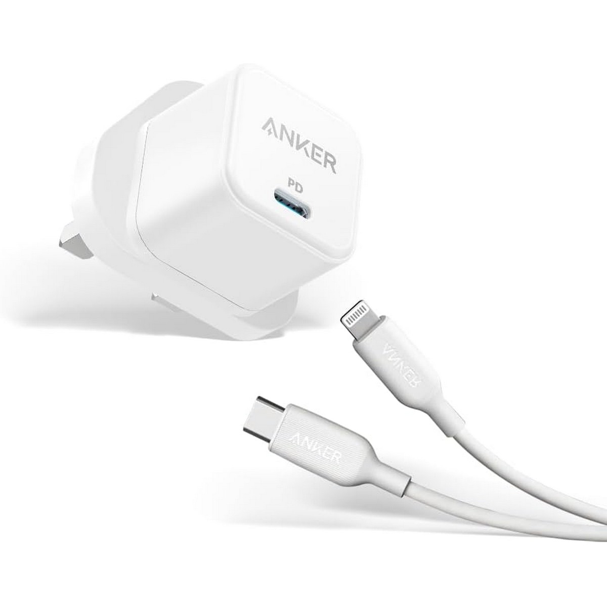 أنكر أبيض شاحن حائط PowerPort III USB-C بقدرة 20 واط مع كابل USB-C إلى لايتنينج بطول 3 قدم