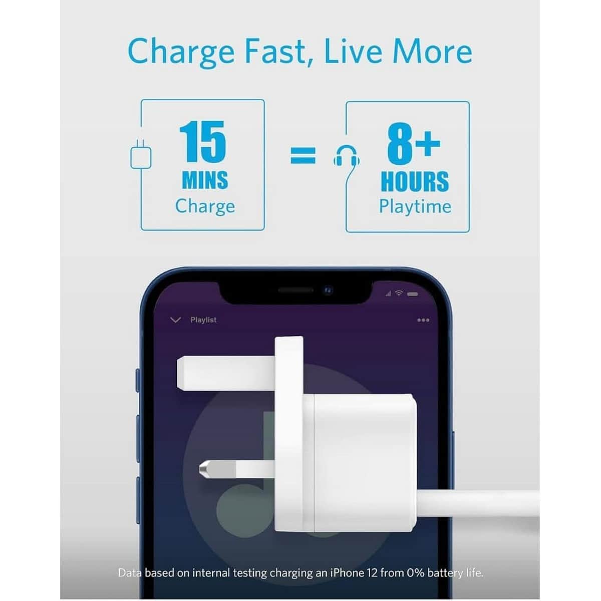 أنكر أبيض شاحن حائط PowerPort III USB-C بقدرة 20 واط مع كابل USB-C إلى لايتنينج بطول 3 قدم