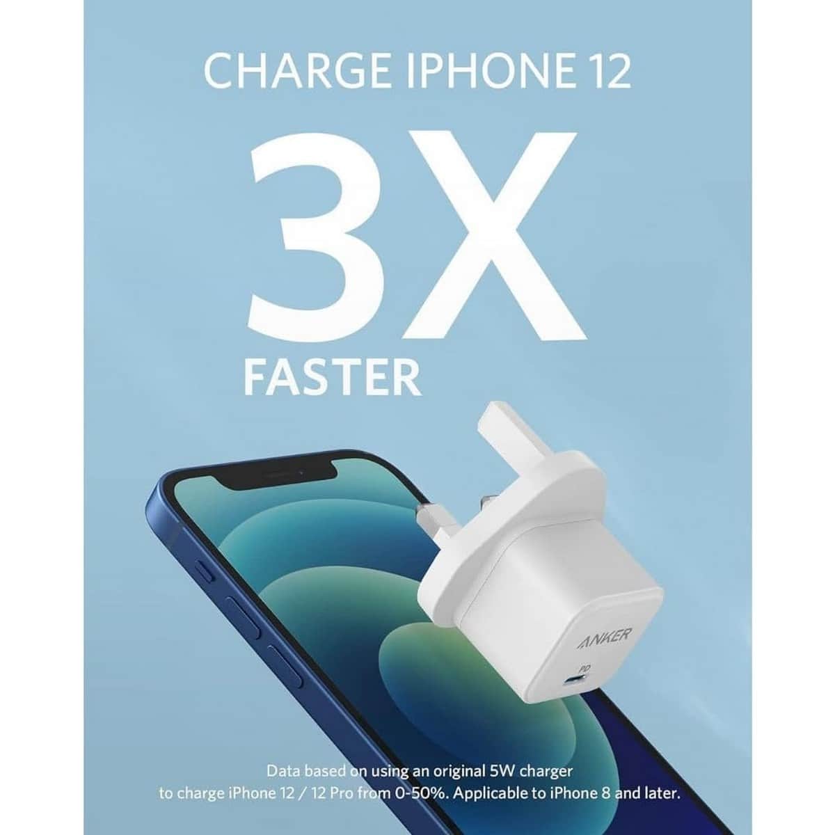 أنكر أبيض شاحن حائط PowerPort III USB-C بقدرة 20 واط مع كابل USB-C إلى لايتنينج بطول 3 قدم
