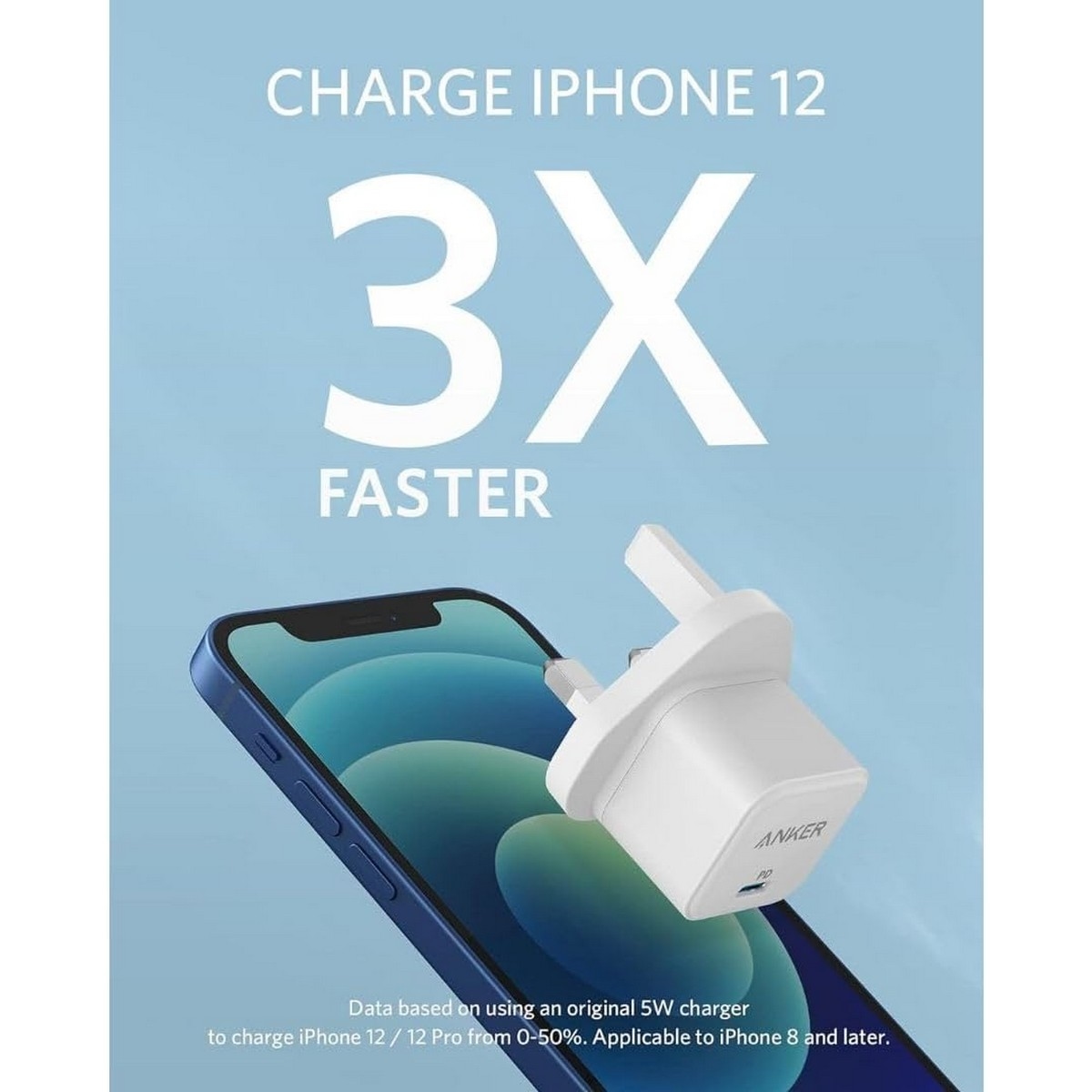 أنكر أبيض شاحن حائط PowerPort III USB-C بقدرة 20 واط مع كابل USB-C إلى لايتنينج بطول 3 قدم