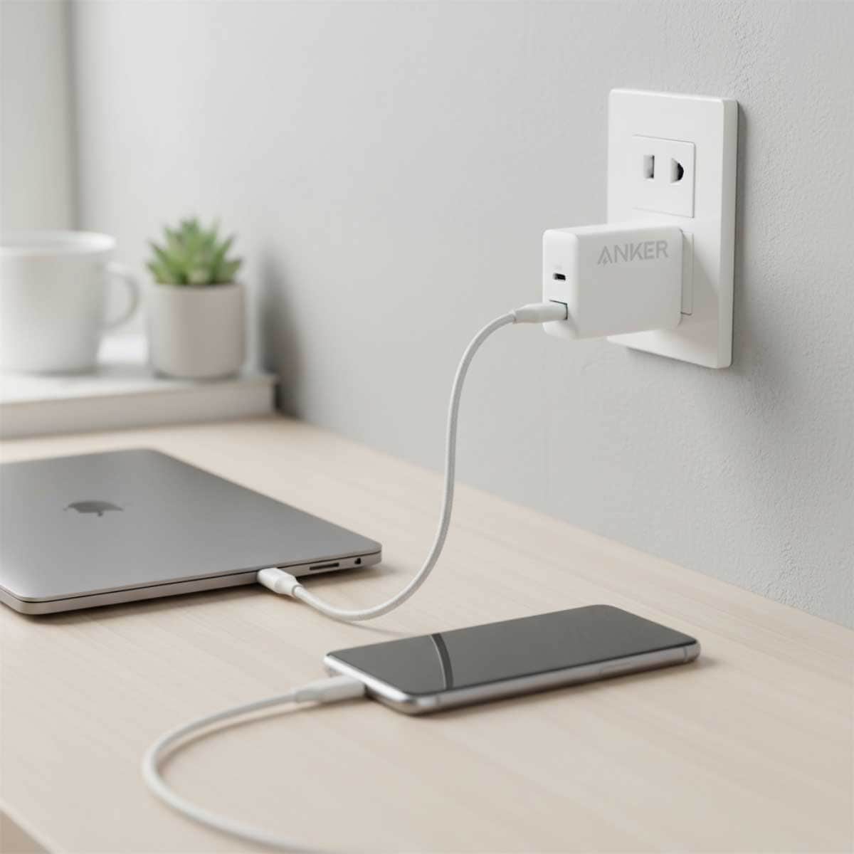 أنكر أبيض شاحن حائط PowerPort III Cube بقدرة 20 واط بمنفذي USB-C وUSB-A