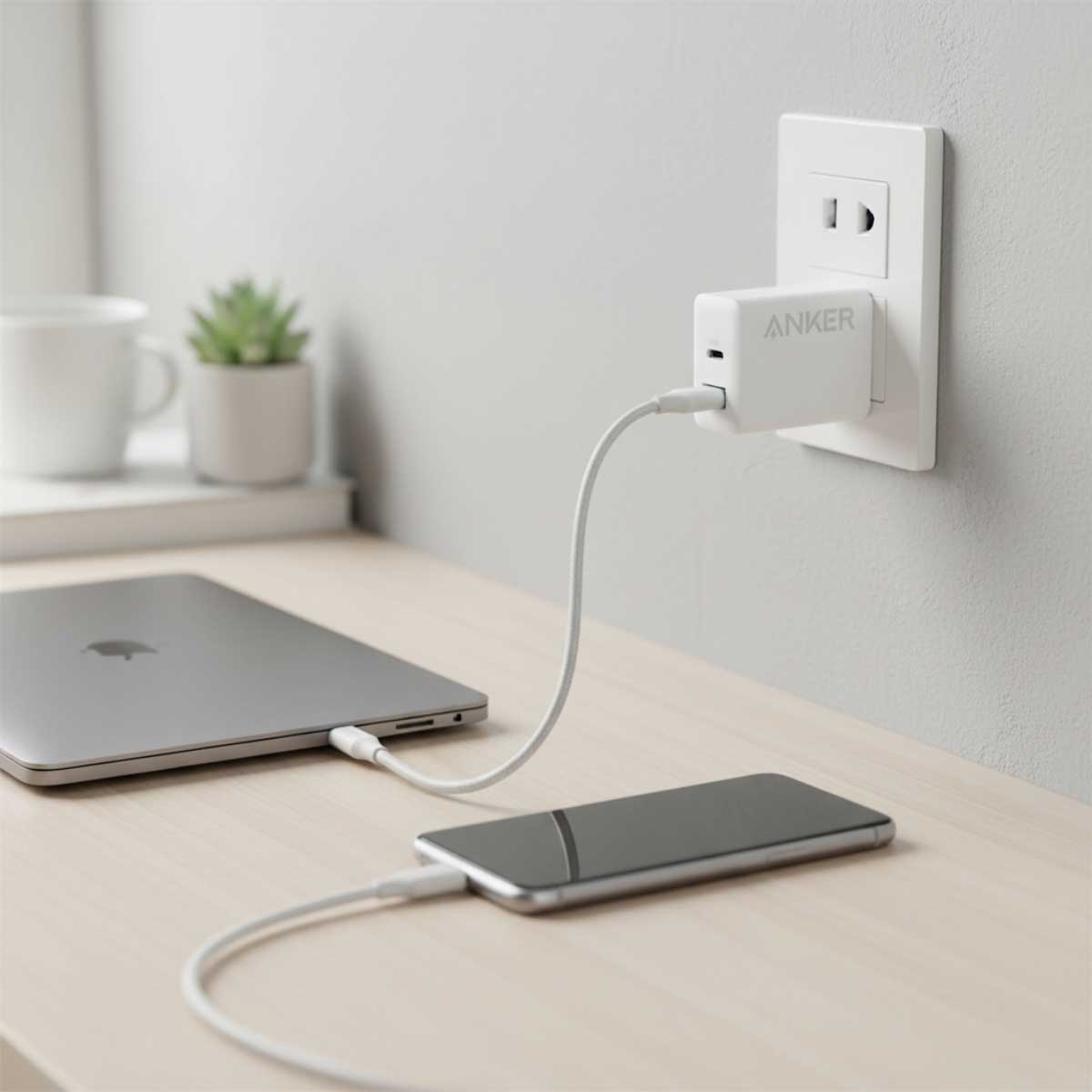 أنكر أبيض شاحن حائط PowerPort III Cube بقدرة 20 واط بمنفذي USB-C وUSB-A