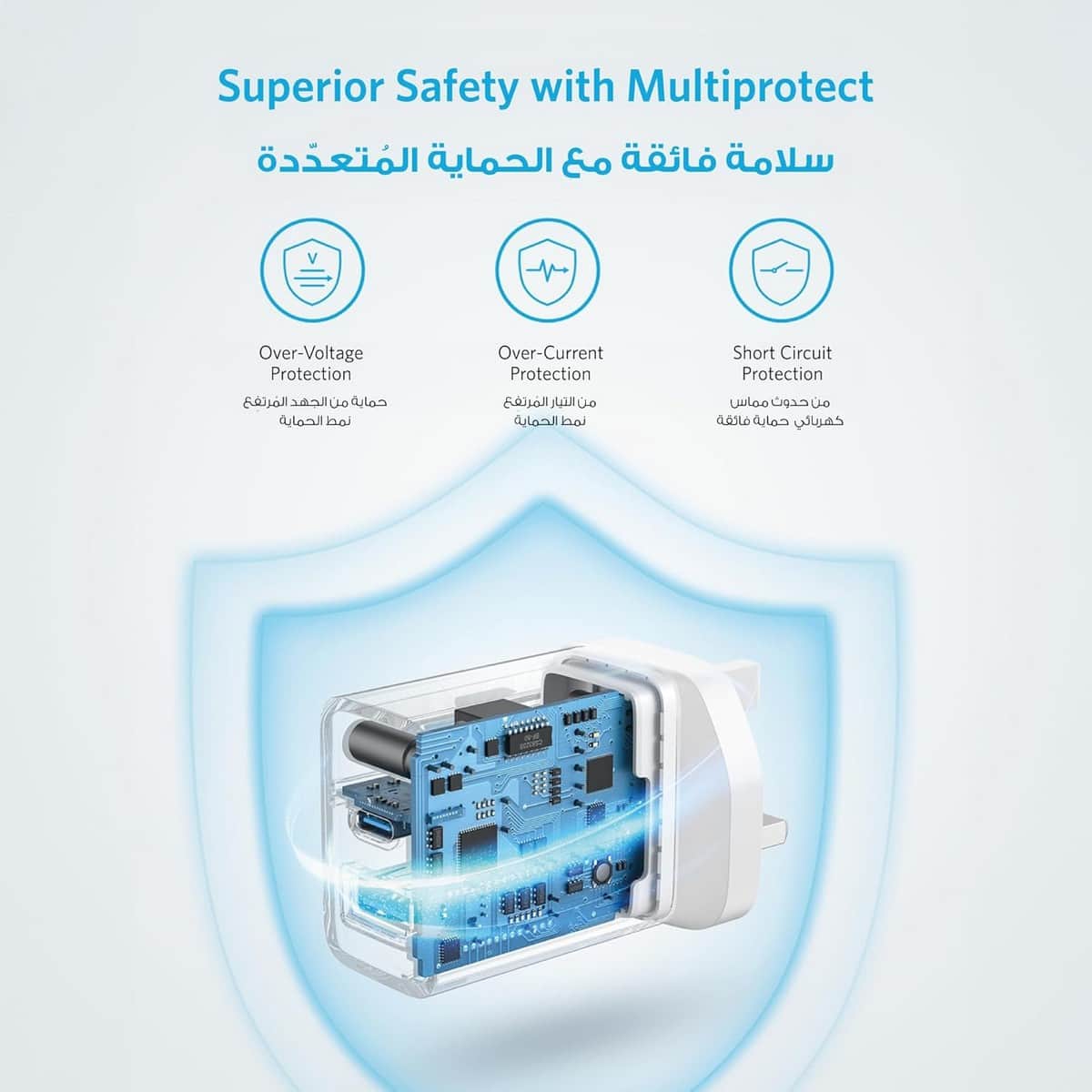 أنكر أبيض شاحن حائط PowerPort III Cube بقدرة 20 واط بمنفذي USB-C وUSB-A
