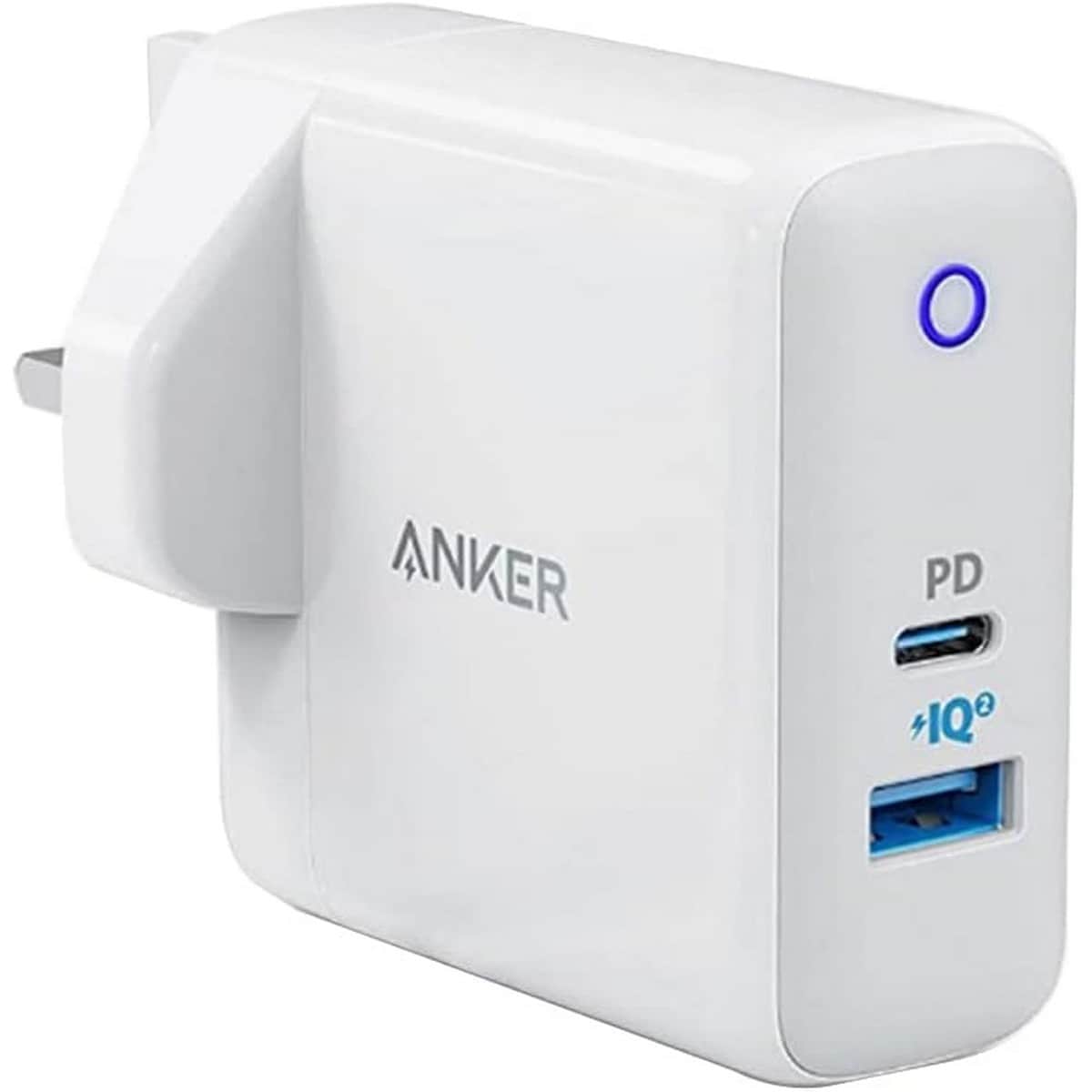 أنكر أبيض شاحن حائط PowerPort PD+ بقدرة 35 واط بمنفذي USB-C وUSB-A