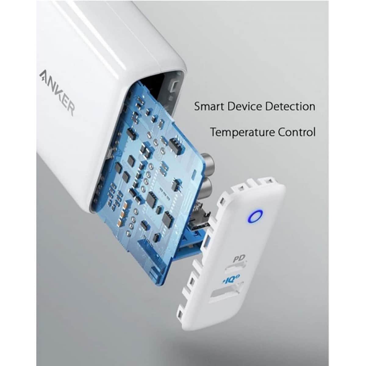 أنكر أبيض شاحن حائط PowerPort PD+ بقدرة 35 واط بمنفذي USB-C وUSB-A