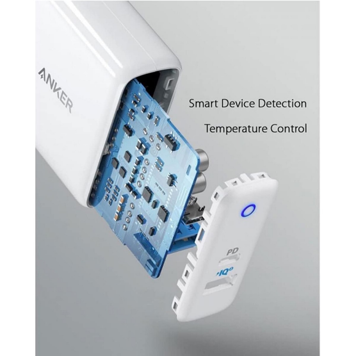 أنكر أبيض شاحن حائط PowerPort PD+ بقدرة 35 واط بمنفذي USB-C وUSB-A