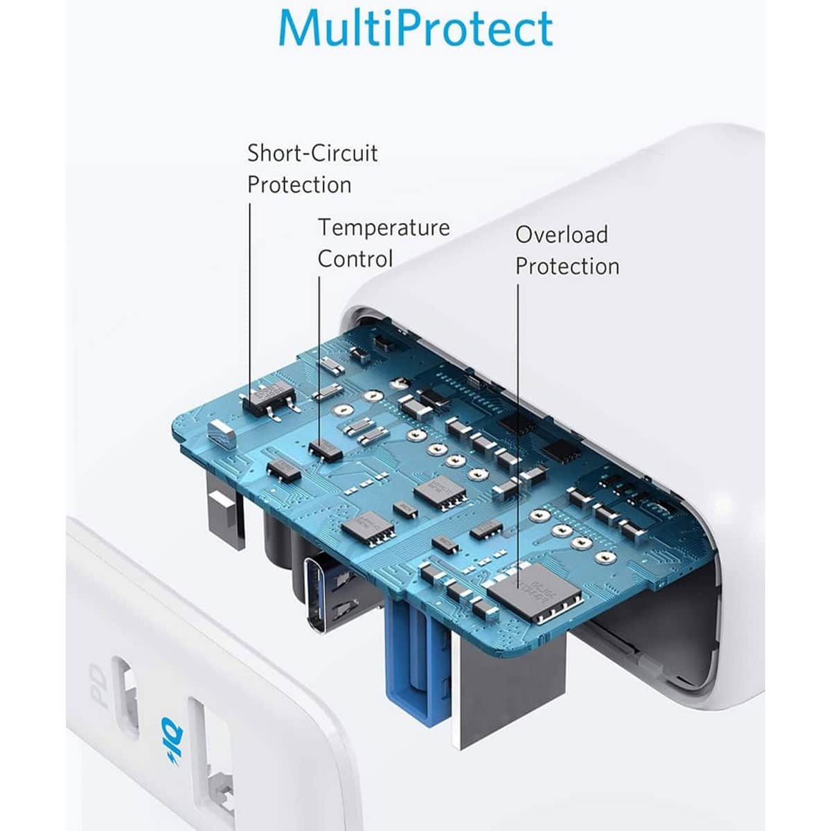 أنكر أبيض شاحن حائط PowerPort PD+ بقدرة 35 واط بمنفذي USB-C وUSB-A