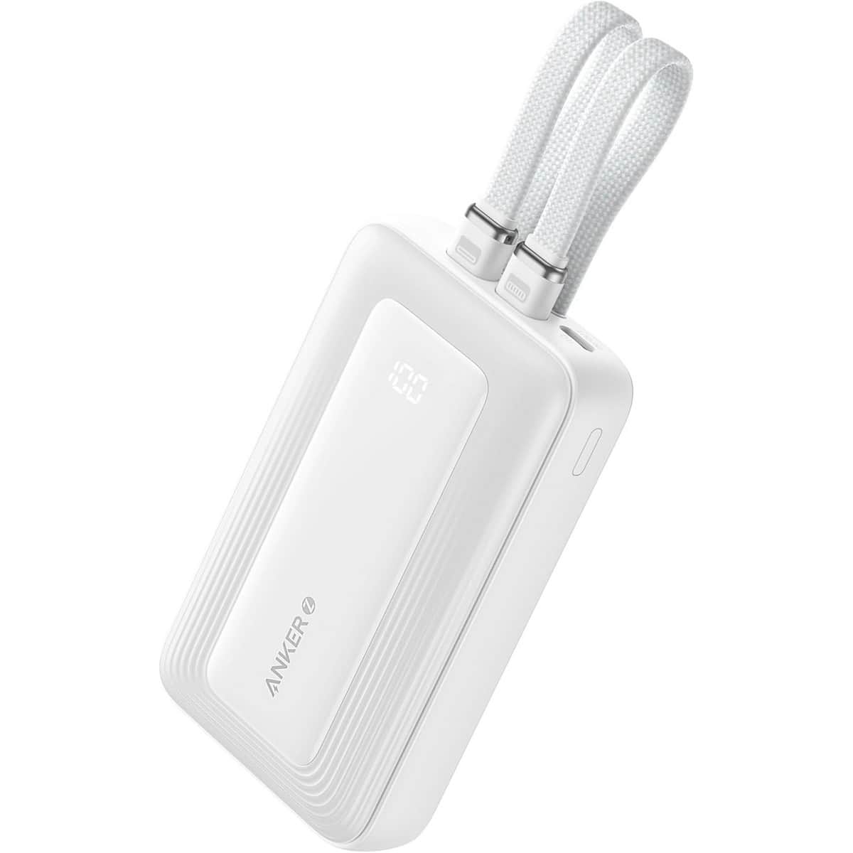 أنكر أبيض باور بانك Zolo بسعة 10000mAh وقدرة 35 واط مع كابلي USB-C مدمجين