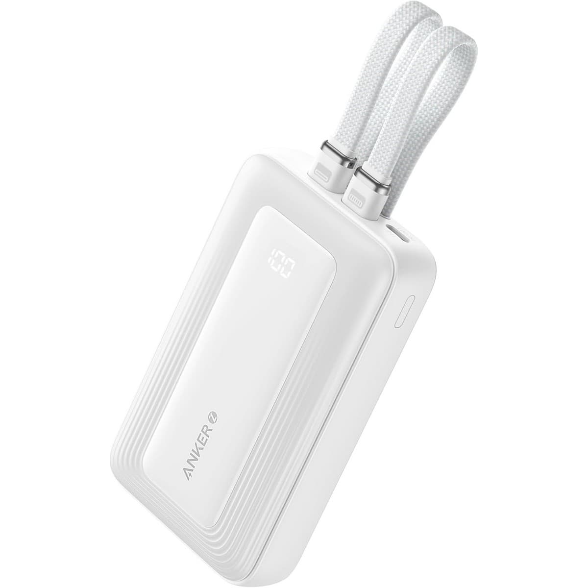 أنكر أبيض باور بانك Zolo بسعة 10000mAh وقدرة 35 واط مع كابلي USB-C مدمجين