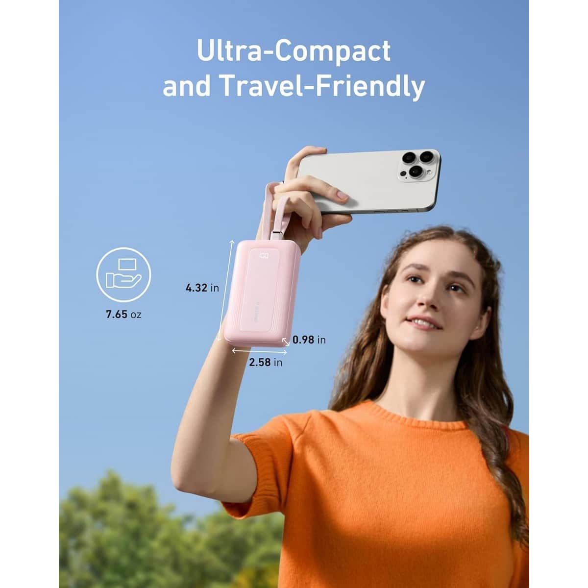 أنكر أبيض باور بانك Zolo بسعة 10000mAh وقدرة 35 واط مع كابلي USB-C مدمجين