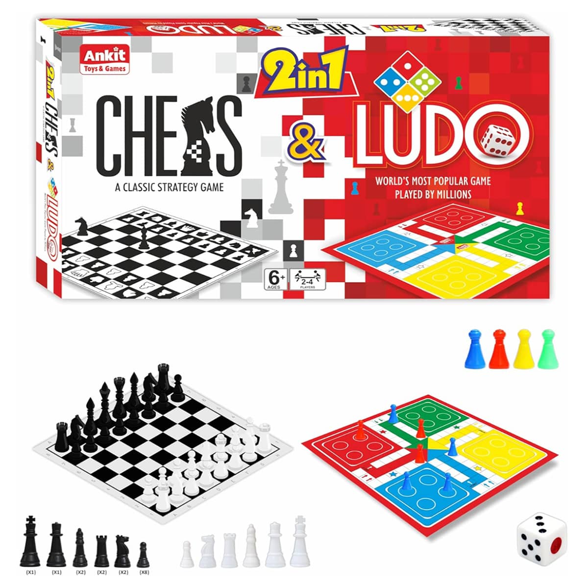 Ankit Toys 2-in-1 Chess & Ludo Board Game Unisex, 5-7 Years