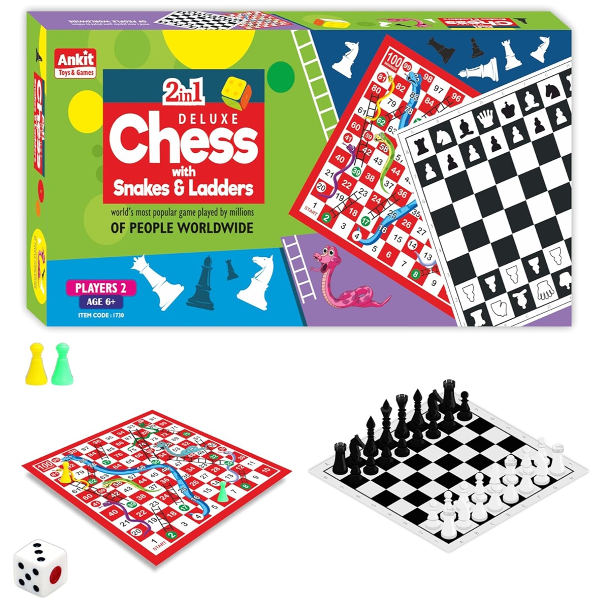 Ankit Toys 2-in-1 Deluxe Chess with Snake & Ladders Board Game Unisex, 5-7 Years