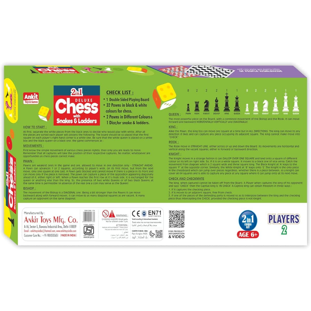 Ankit Toys 2-in-1 Deluxe Chess with Snake & Ladders Board Game Unisex, 5-7 Years