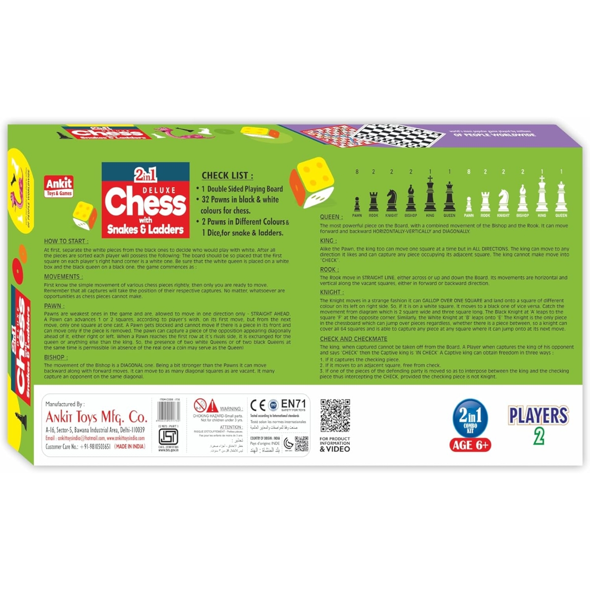 Ankit Toys 2-in-1 Deluxe Chess with Snake & Ladders Board Game Unisex, 5-7 Years