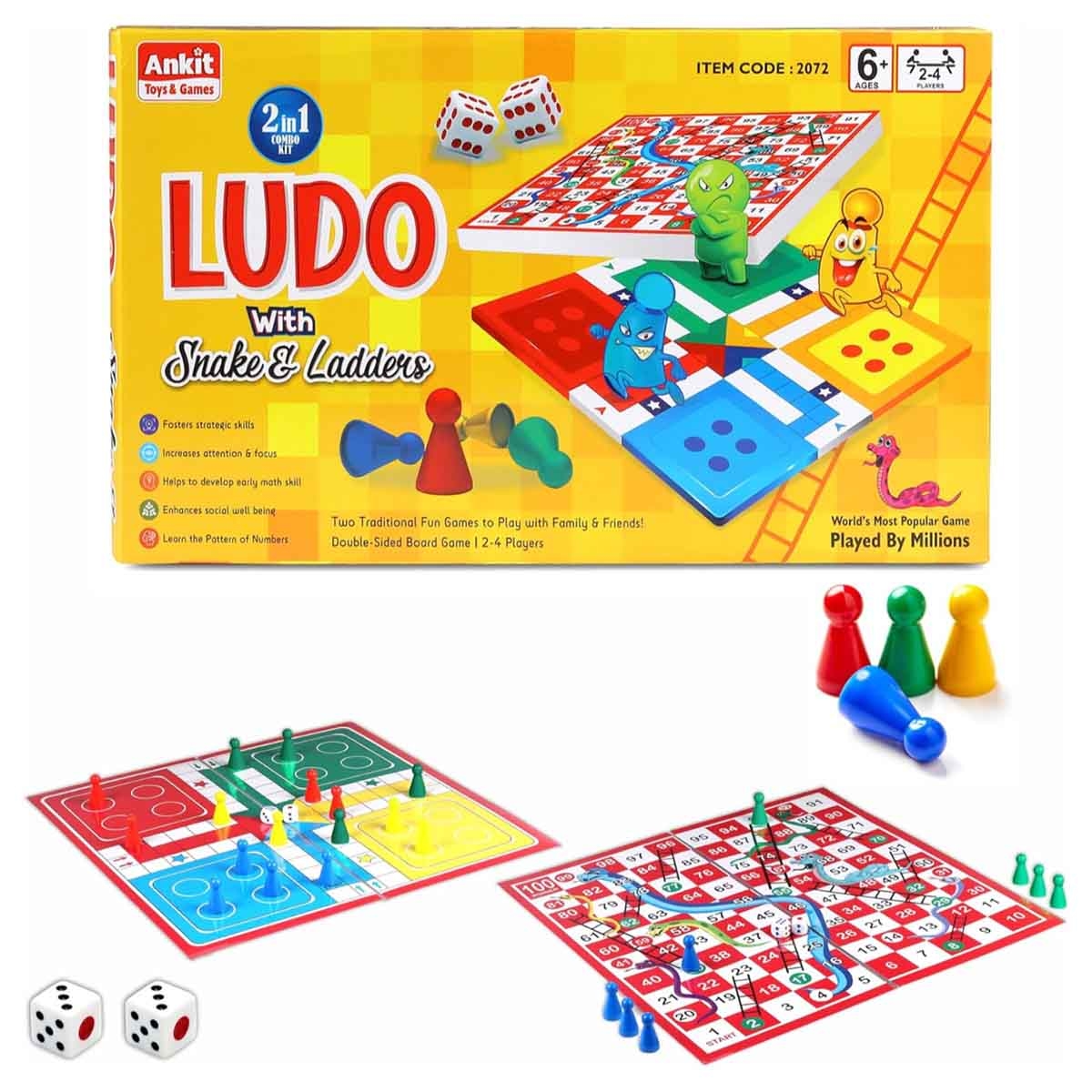 Ankit Toys 2-in-1 Ludo with Snake & Ladders Board Game Unisex, 5-7 Years