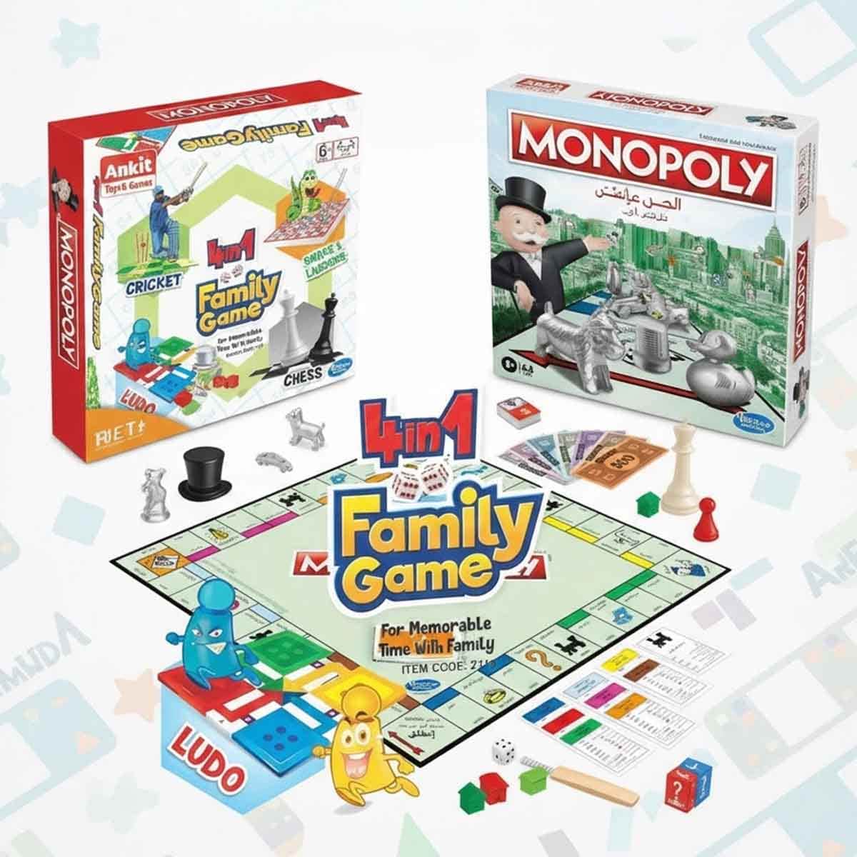 Ankit Toys 4 in 1 Board Game & Monopoly Classic Bundle Pack Unisex, 8-10 Years
