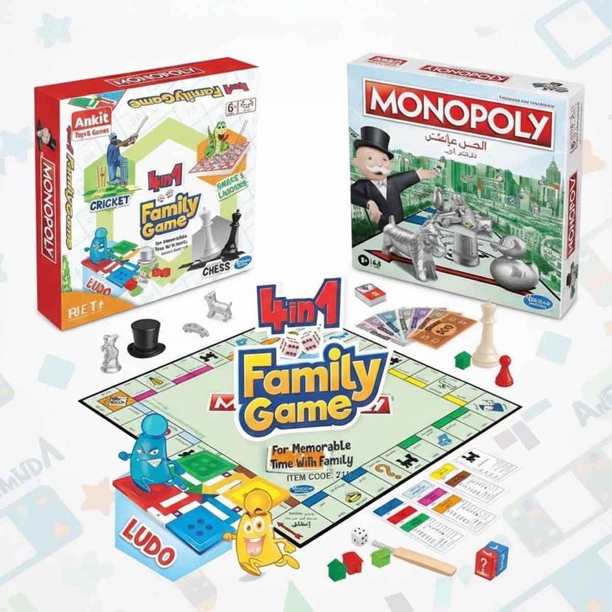 Ankit Toys 4 in 1 Board Game & Monopoly Classic Bundle Pack Unisex, 8-10 Years