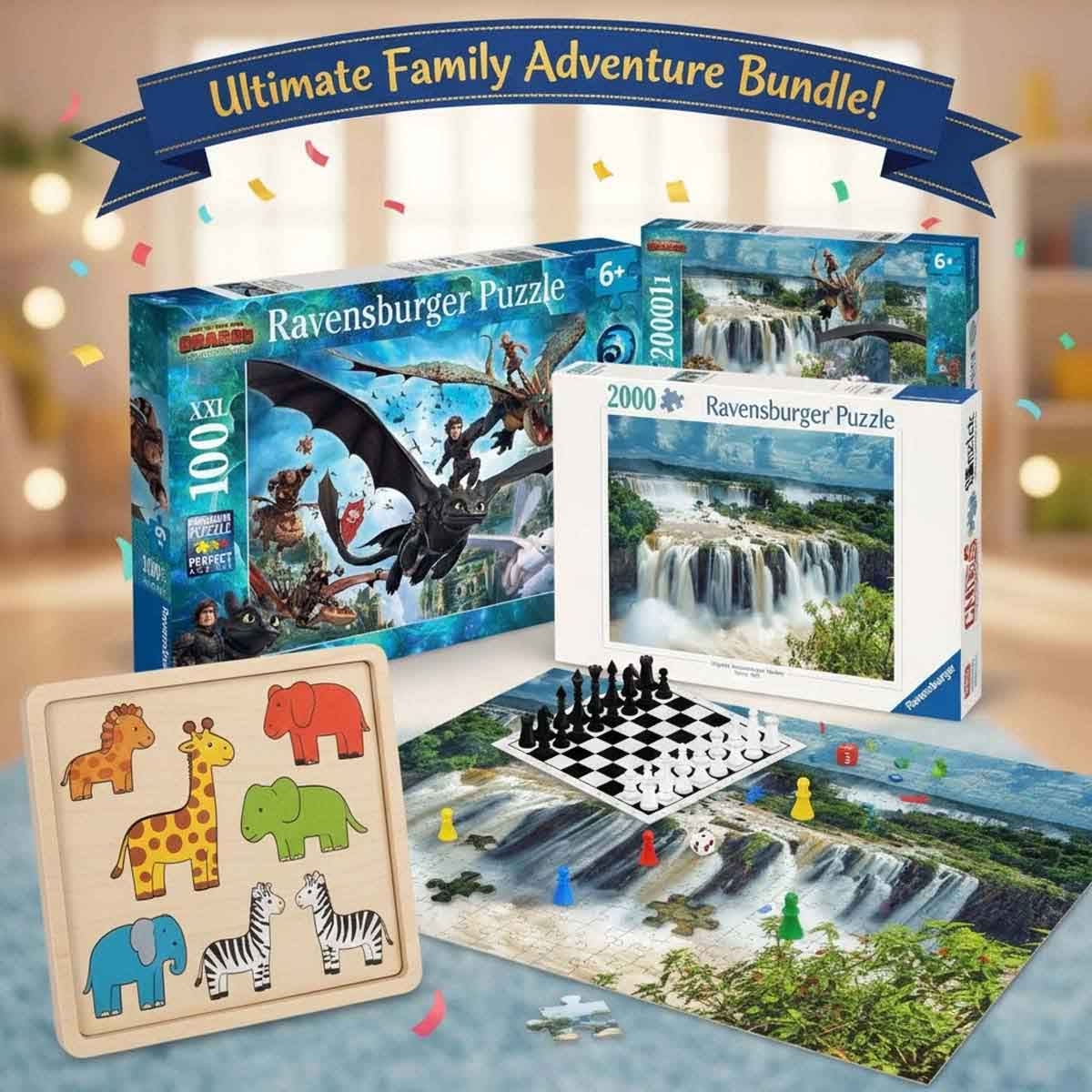 Ankit Toys Chess & Ludo + Ravensburger Puzzle with Melissa & Doug Peg Puzzle Bundle Unisex, 13+ Years