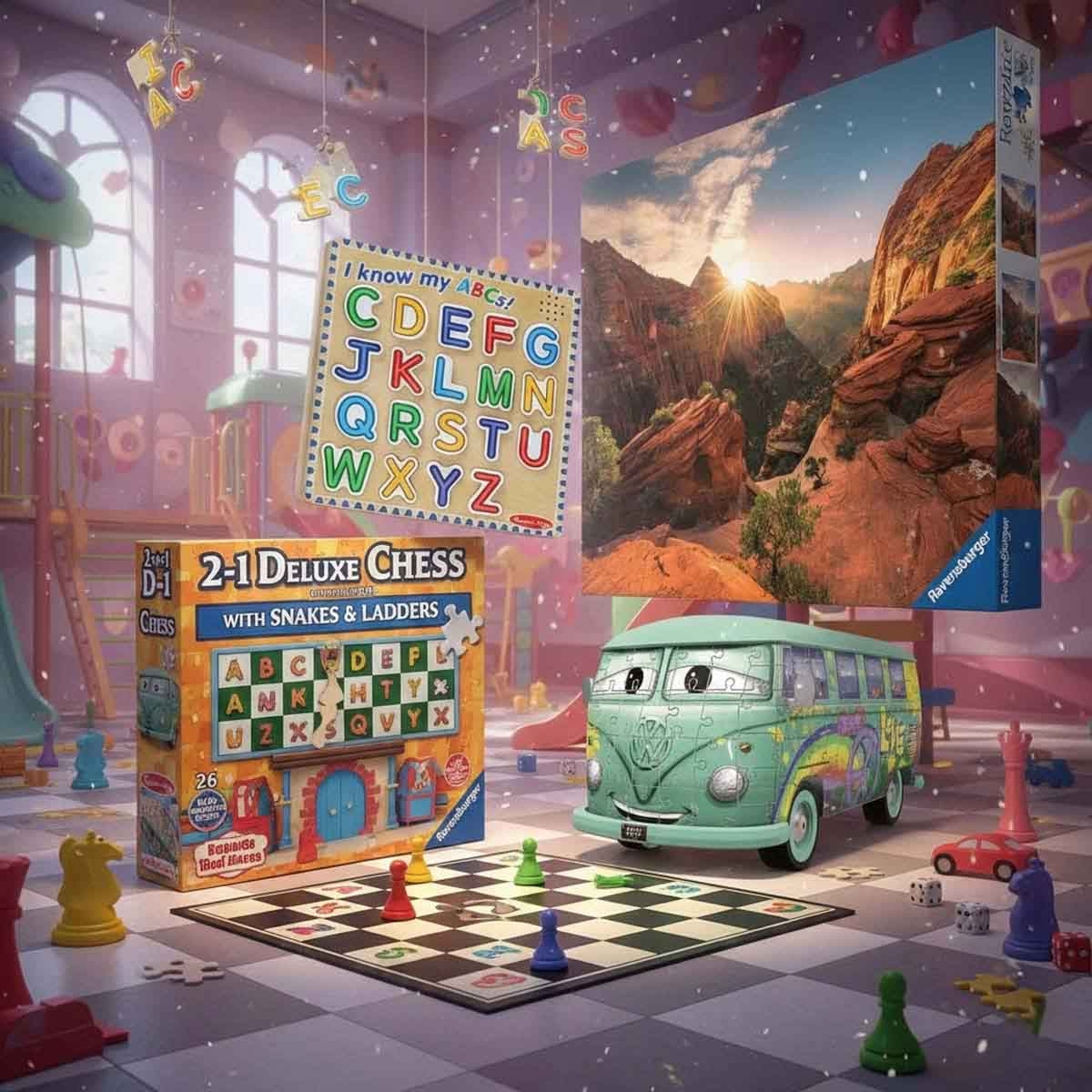 Ankit Toys Chess with Snake & Ladders + Ravensburger Puzzle with Melissa & Doug Puzzle Bundle Unisex, 13+ Years