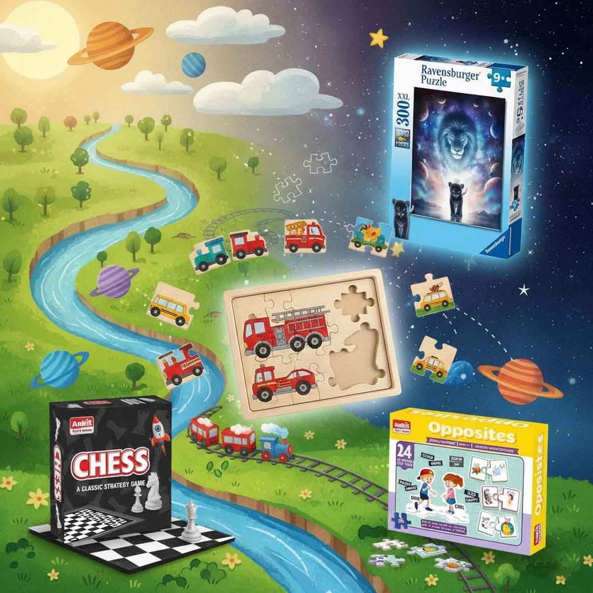 Ankit Toys Chess with Early Learner Opposites + Ravensburger Dream Big + Melissa & Doug Puzzle Bundle Unisex, 8-10 Years