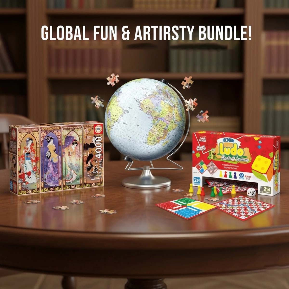 Ankit Toys Medium Ludo + Ravensburger Earth Globe & Educa Puzzle Bundle Unisex, 13+ Years