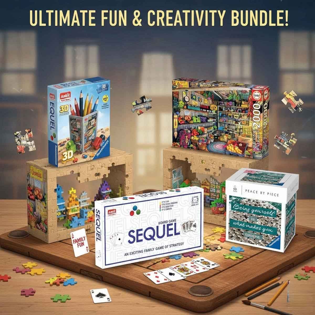 Ankit Toys Sequel Jumbo + Ravensburger 3D Pencil Cup & Being Yourself with Educa Puzzle Bundle Unisex, 13+ Years