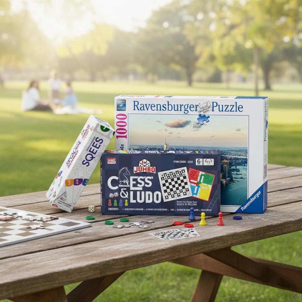 Ankit Toys Sequel Numbers + Jumbo Chess & Ludo with Ravensburger Puzzle Bundle Unisex, 13+ Years