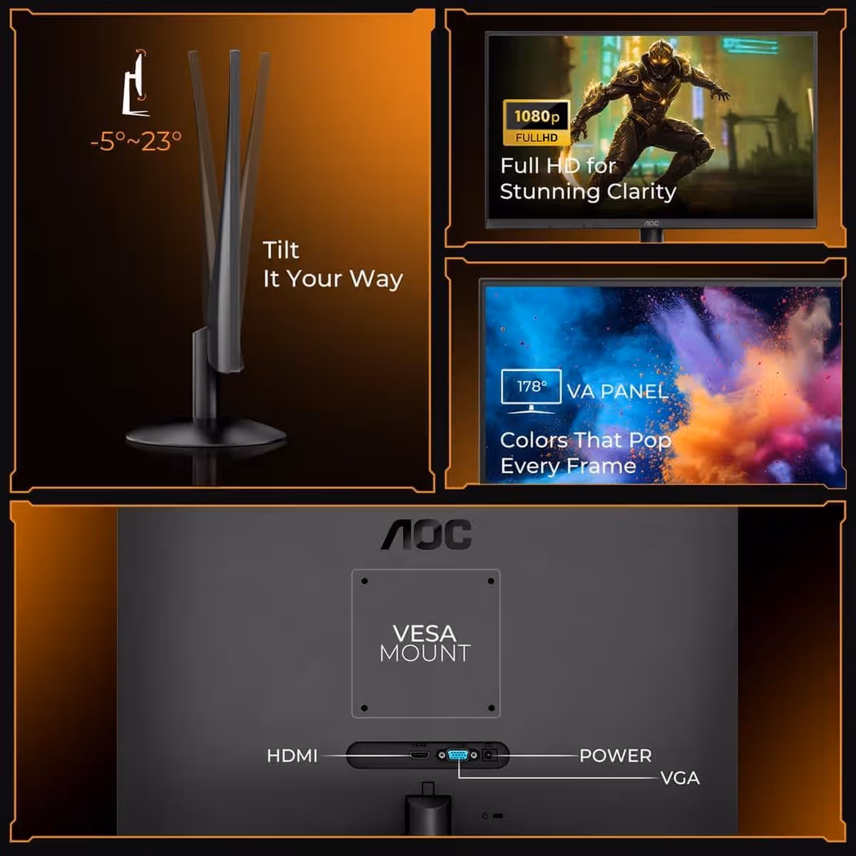 AOC 21.45" 22B30HM2 FHD 120Hz 1ms VA Gaming Monitor