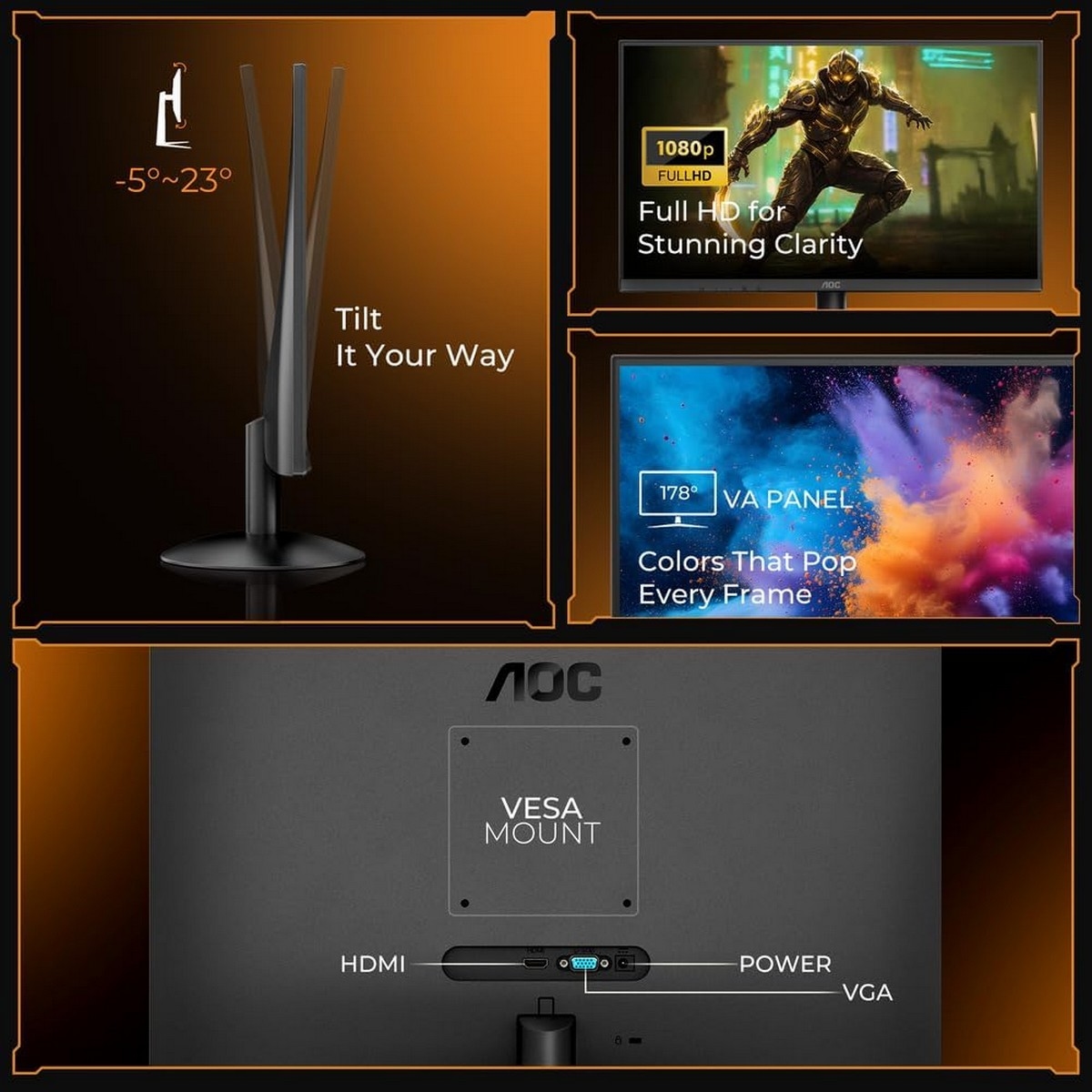 AOC 21.45" 22B30HM2 FHD 120Hz 1ms VA Gaming Monitor