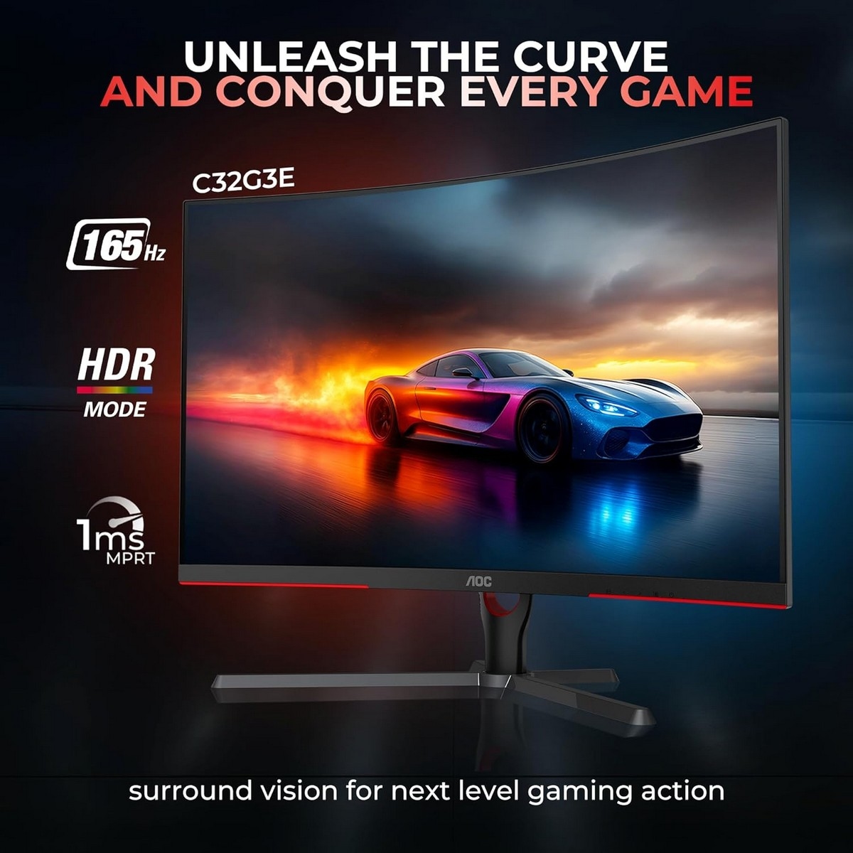 AOC 31.5" C32G3E G3 Series FHD 165Hz 1ms 1000R Curved Gaming Monitor