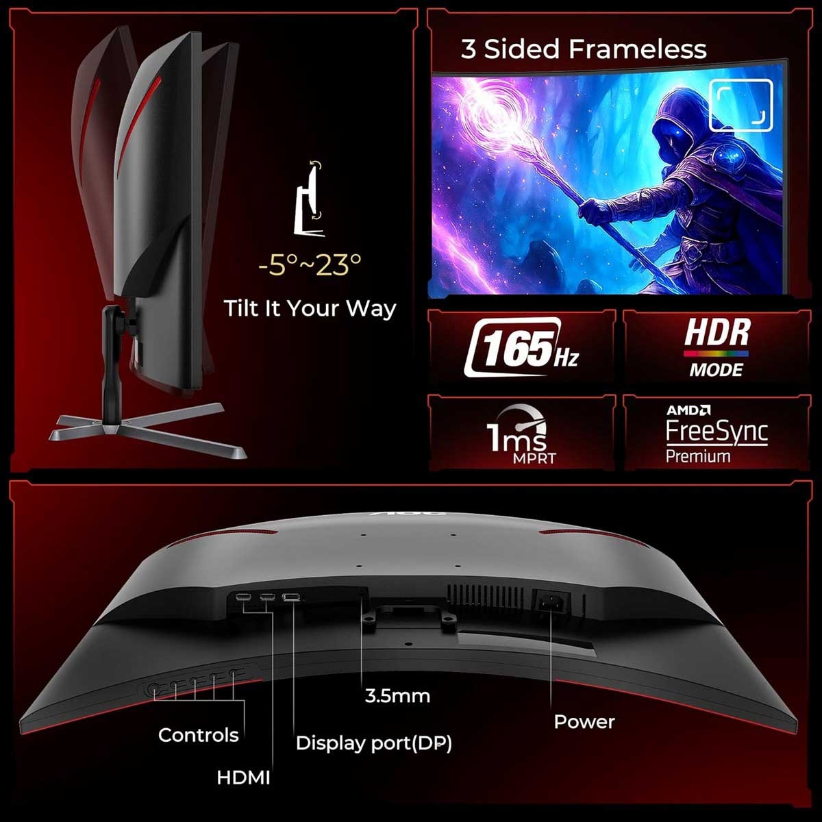 AOC 31.5" C32G3E G3 Series FHD 165Hz 1ms 1000R Curved Gaming Monitor