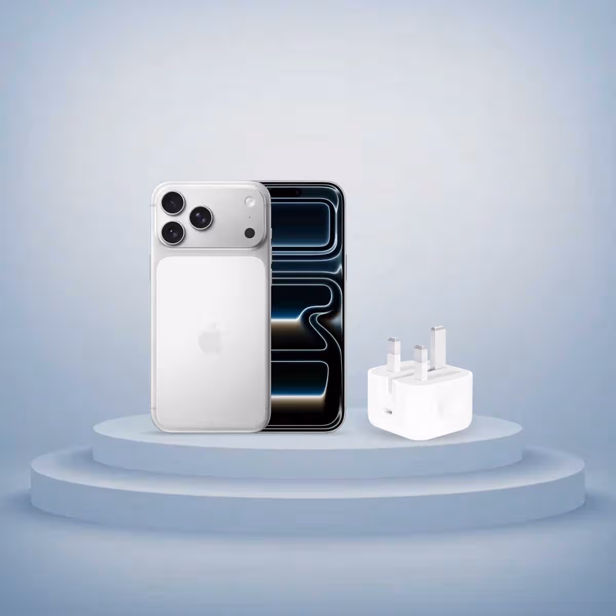 أبل ايفون 17 برو ماكس فضي 256 جيجابايت (eSIM فقط)، النسخة العالمية + باقة محول طاقة USB-C بقدرة 20 واط
