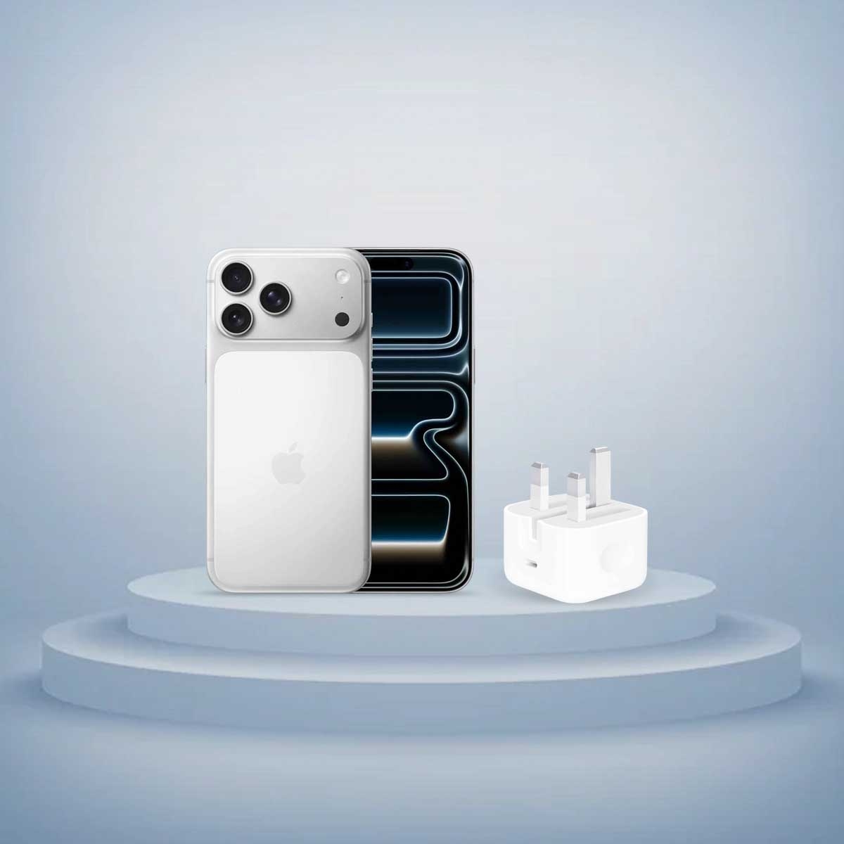 أبل ايفون 17 برو ماكس فضي 256 جيجابايت (eSIM فقط)، النسخة العالمية + باقة محول طاقة USB-C بقدرة 20 واط