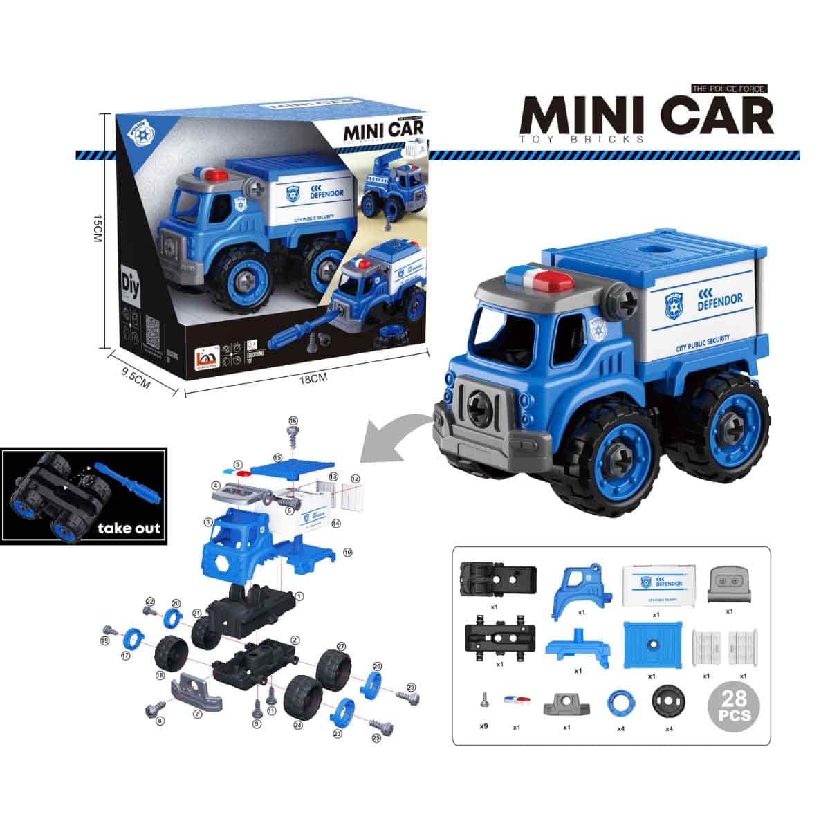 Lei Meng Toys Mini Car DIY Toy Bricks Police Van Unisex, 3-4 Years