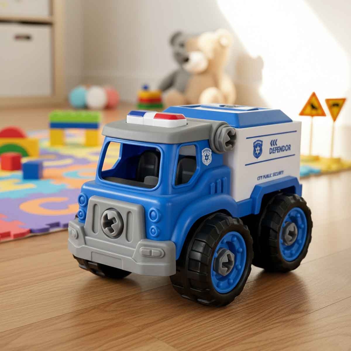 لي منغ تويز شاحنة شرطة من مكعبات تركيب صغيرة للجنسين، من عمر 3-4 سنوات
