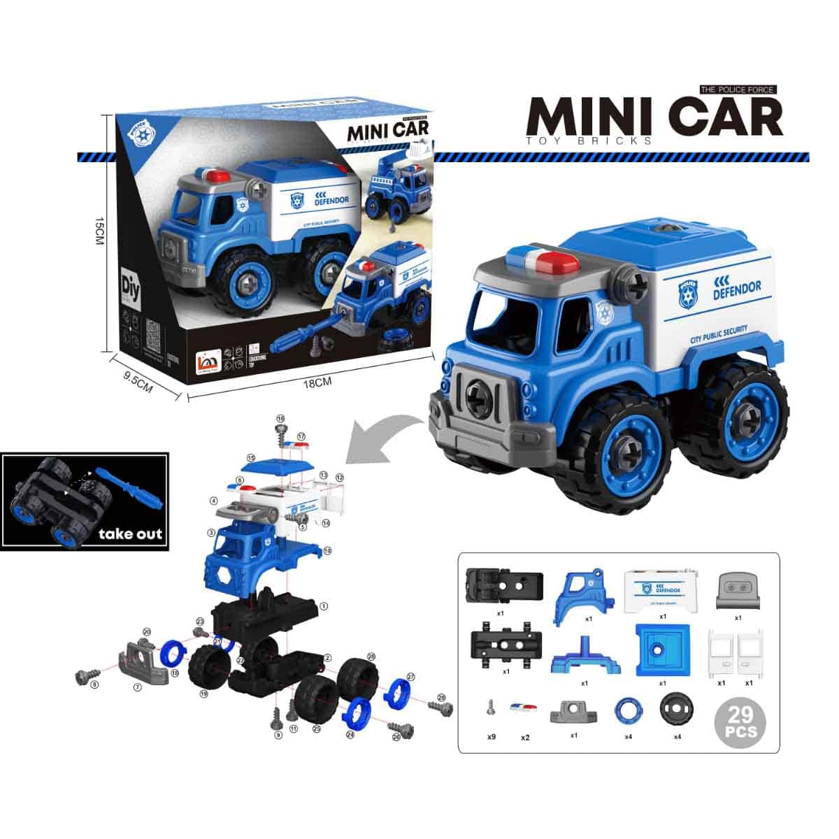 Lei Meng Toys Mini Car DIY Toy Bricks Police Truck Unisex, 3-4 Years