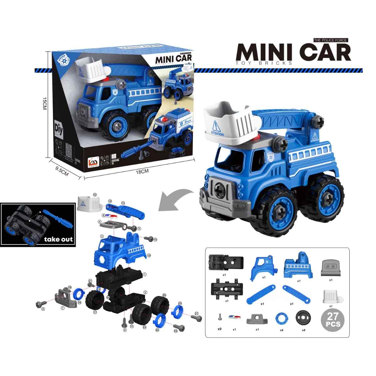 Lei Meng Toys Mini Car DIY Toy Bricks Water Rescue Truck Unisex, 3-4 Years