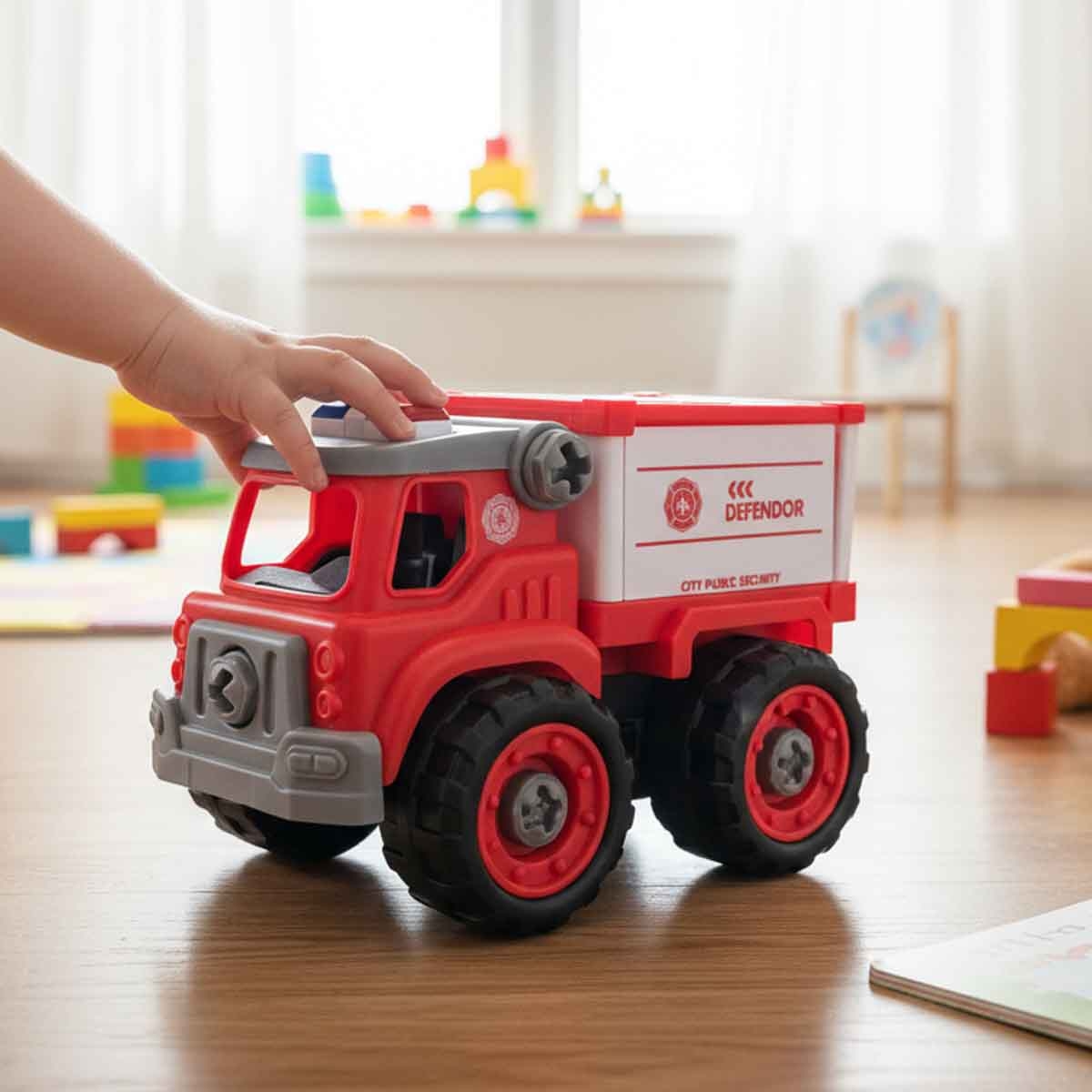 Lei Meng Toys Mini Car DIY Toy Bricks Fire Extinguisher Truck Unisex, 3-4 Years