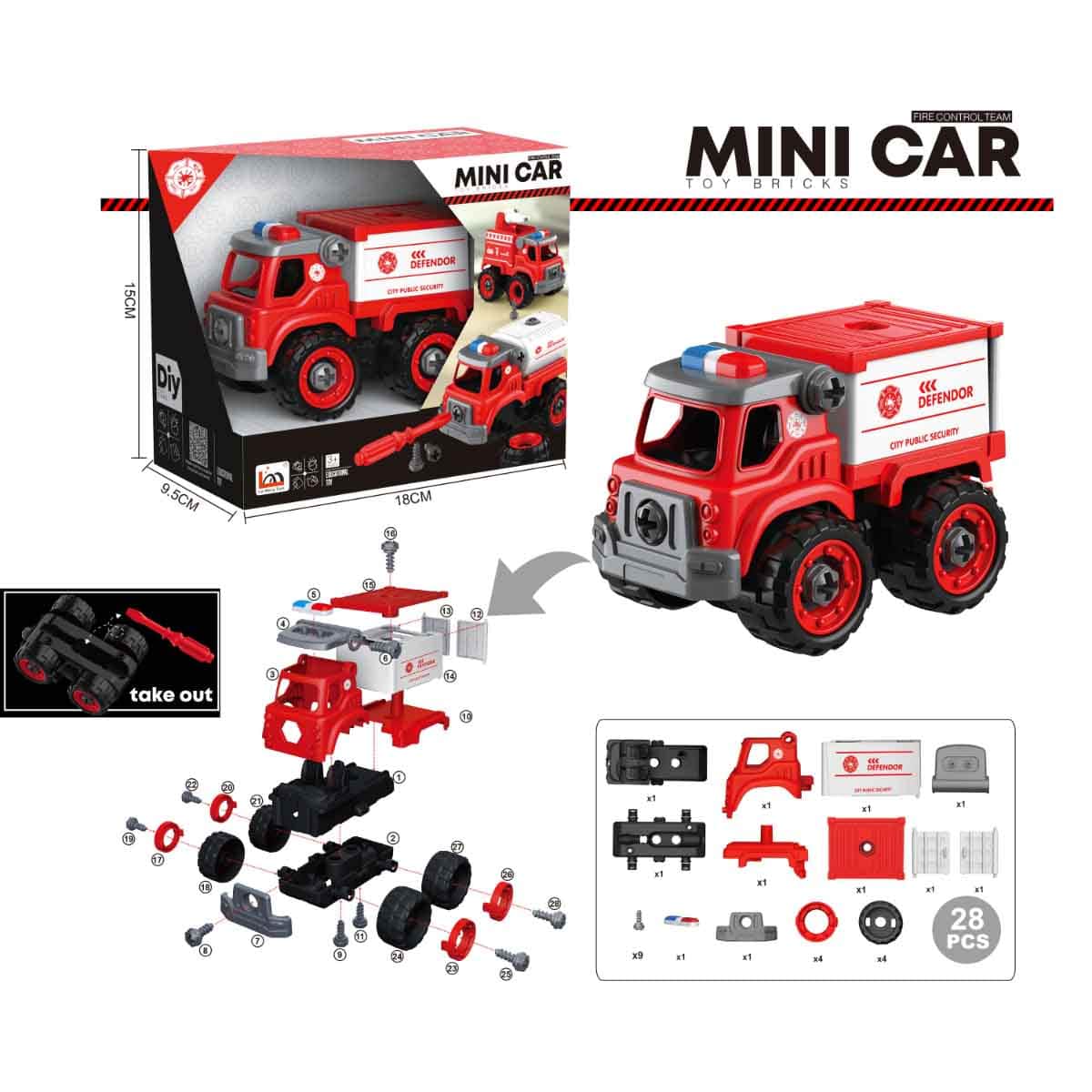 Lei Meng Toys Mini Car DIY Toy Bricks Fire Extinguisher Truck Unisex, 3-4 Years